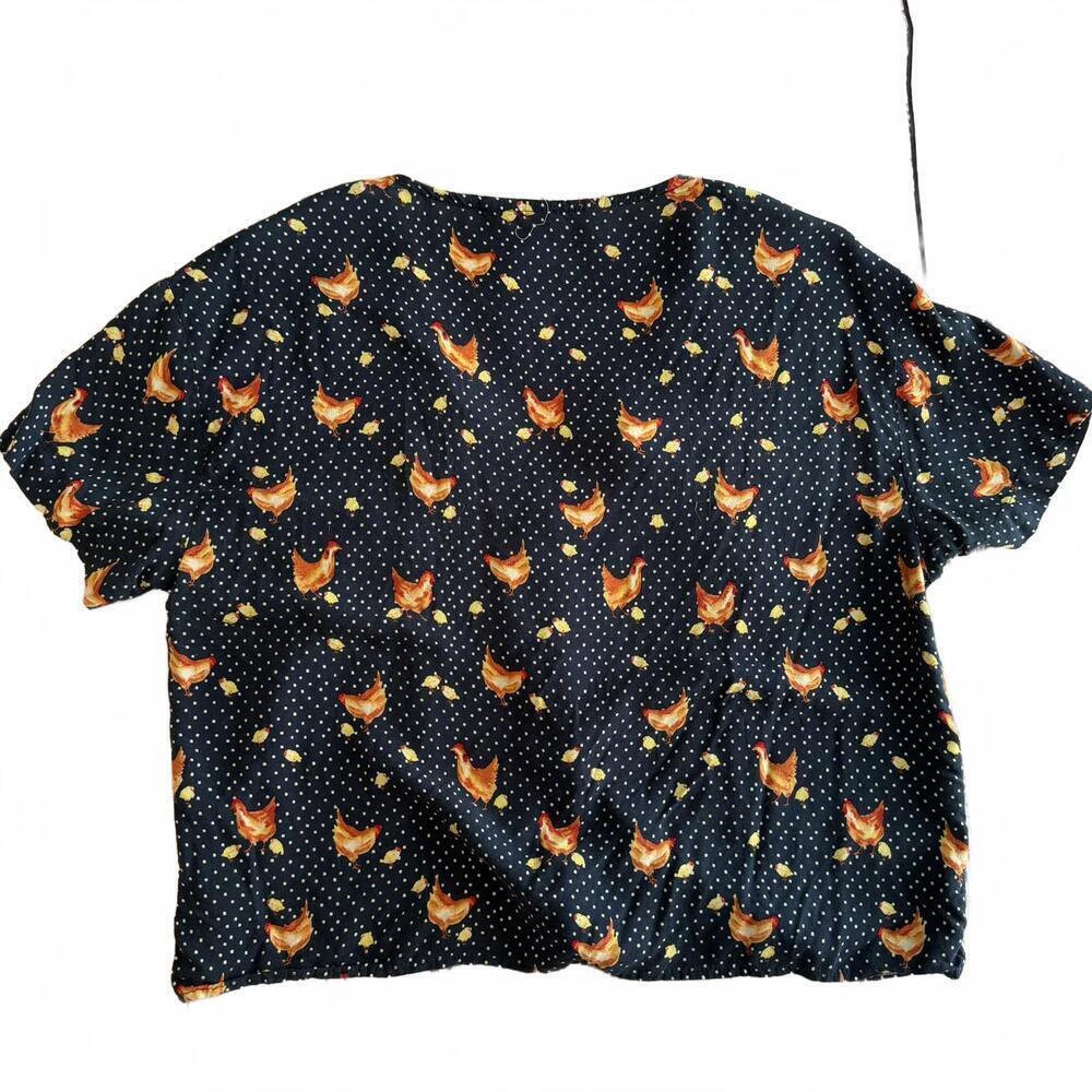 Vanilla Star Tie Front Button Down Blue Chicken Blouse Casual Top Women's XL - Picture 2 of 4